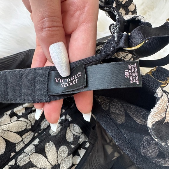 Victoria's Secret Black and Cream Floral Lingerie 36D - Picture 8 of 8